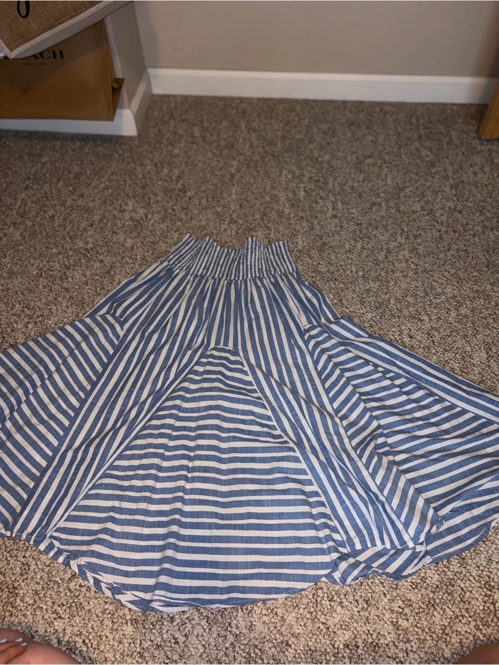 Blue and White Striped Women's Midi Skirt